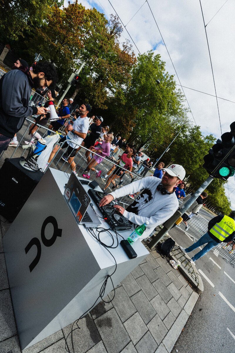 The DJ booth, right at the barrier so nobody could miss it.
